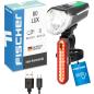 Preview: Fischer Fahrrad Beleuchtungs-Set 80/40/20 Lux, Akku-Leuchtenset Stop, Front- und Rückleuchte, mit Akku und USB-Ladefunktion