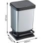Preview: Rotho Paso Mülleimer 20l mit Deckel, Kunststoff (PP) BPA-frei, silber metallic, 20 Liter (29,3 x 26,6 x 45,7 cm)