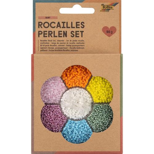 folia 12907 - Rocailles Perlen Set, BUNT, ideal, um eigenen Schmuck zu gestalten und herzustellen