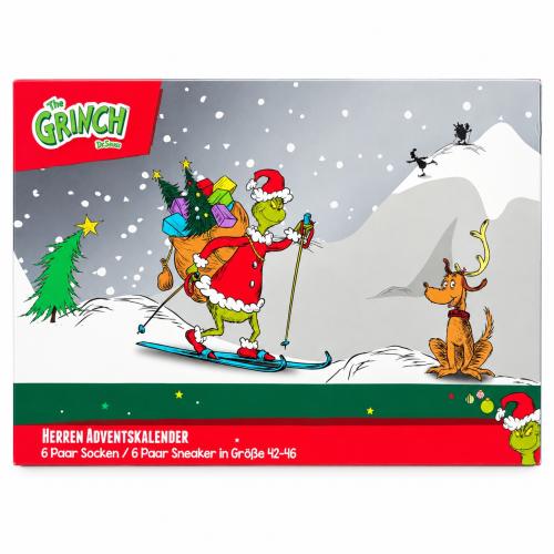 The GRINCH - HERREN Adventskalender 12 Paar Socken 42-46 ( 6 Paar Socken & 6 Paar Sneaker ) Style - GRAU - VERPACKUNGSSCHADEN