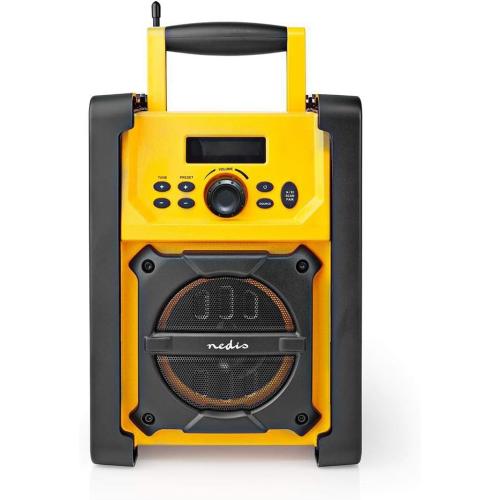 NEDIS FM-Radio | Tisch Ausführumg | FM | Batteriebetrieben/Netzstromversorgung | Digital | 15 W | Monitorgröße: 2.2" | Blau-weiß Monitor | Bluetooth® | IPX5 | Tragegriff | Gelb/Schwarz