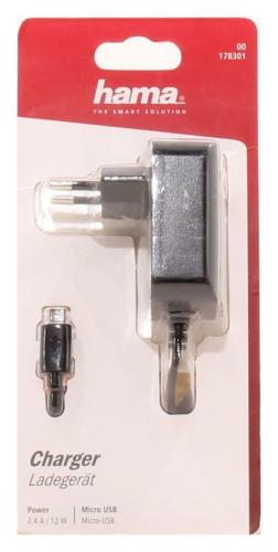Hama Aufladegert Ladegert, Micro-USB, 2,4 A, Schwarz 