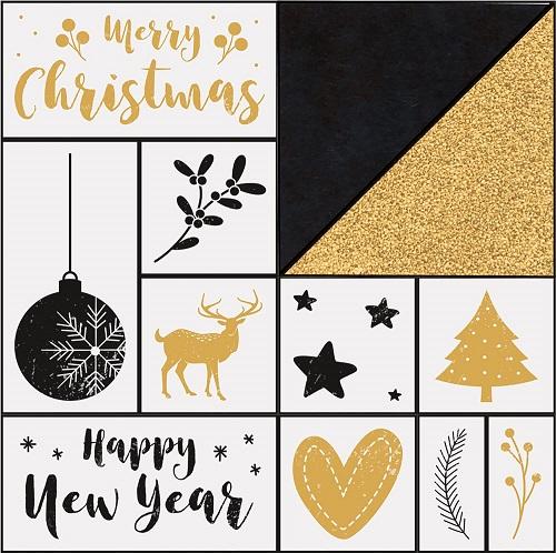 folia 31108 - Holzstempelset Christmas, inklusive 10 Holzstempel und 2 Stempelkissen