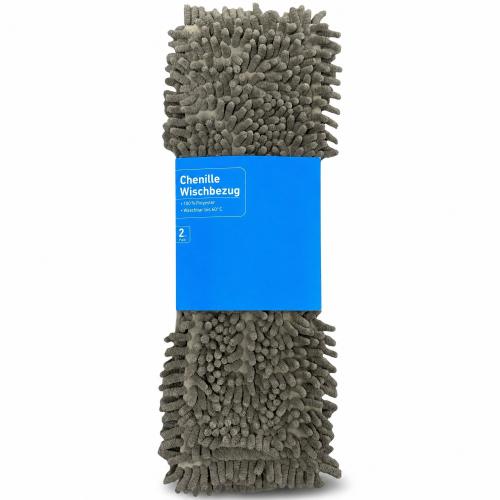 HOME IDEAS 2er Pack CHENILLE WISCHBEZUG für alle Böden - Grau UNIVERSAL 44 x 14 cm