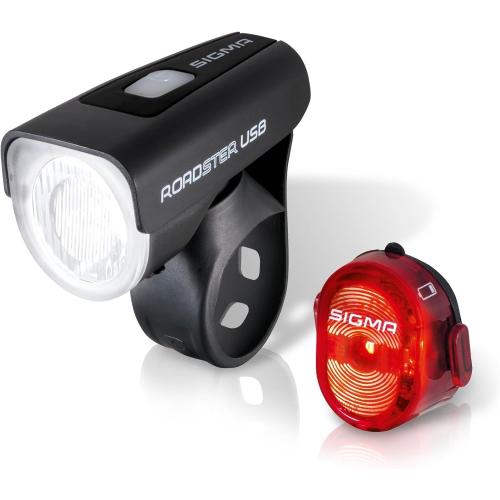 Sigma Sport LED Akku Fahrradbeleuchtung ROADSTER USB / NUGGET II Set, 25 LUX, wiederaufladbare Fahrradlampe + Rücklicht, StVZO zugelassen, Schwarz