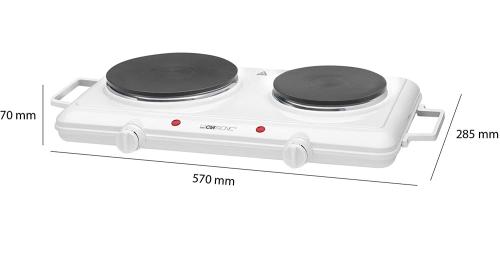 Clatronic Doppel-Kochplatte DKP 3583, zwei Kochplatten groß 18cm und klein 15cm, Weiss