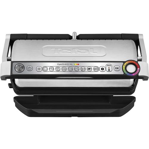 Tefal OptiGrill XL GC722D Kontaktgrill (mit Plus XL-Grillfläche, mit zusätzlichen Temperaturstufen, automatische Anzeige des Garzustands, 9 voreingestellte Programme) 40 cm x 20 cm, schwarz/Edelstahl