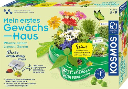 KOSMOS 632083 Mein erstes Gewächshaus, Das Original, Komplett-Set mit Samen, Experimentierkasten zu Garten