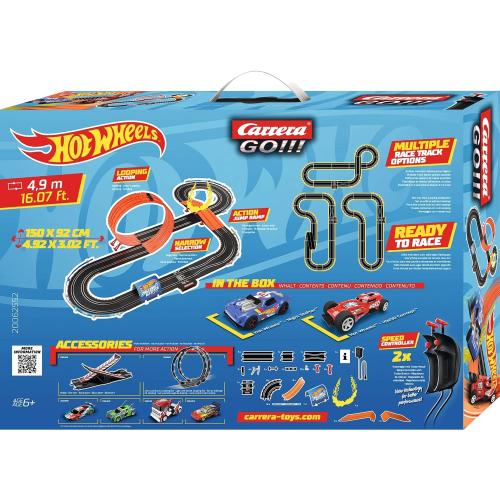 Carrera GO!!! Rennstrecken-Set I Hot Wheels I 4,9 m elektrische Rennbahn mit Streckenteilen und Handregler mit Turbo-Button im Maßstab 1:43