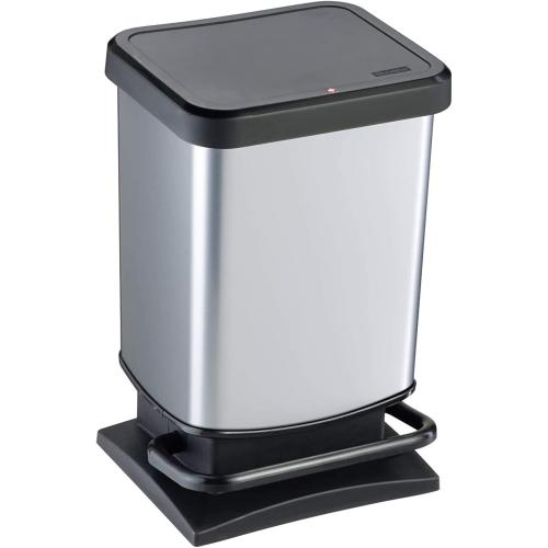 Rotho Paso Mülleimer 20l mit Deckel, Kunststoff (PP) BPA-frei, silber metallic, 20 Liter (29,3 x 26,6 x 45,7 cm)