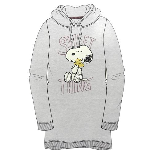 PEANUTS Snoopy Kapuzenpullover lang - Sweatkleid für Damen - Grau L