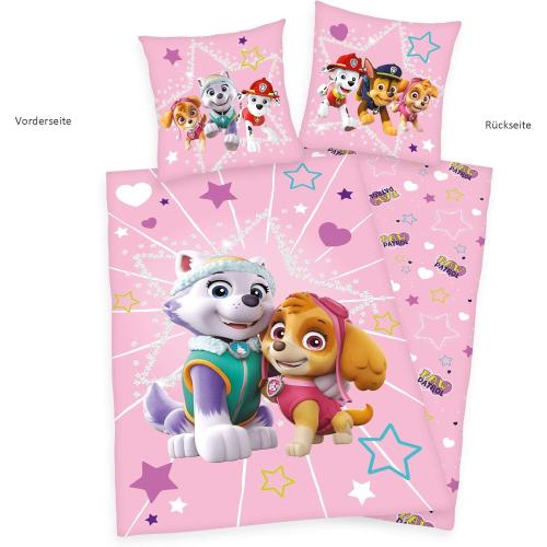 Herding Bettwäsche-Set, PAW PATROL Skye + Everest, Wendemotiv, Kopfkissenbezug 80 x 80 cm, Bettbezug 135 x 200 cm ROSA