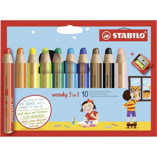 STABILO woody 3 in 1 - Buntstifte 10er Pack mit Spitzer 