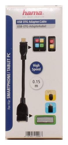 Hama USB-2.0-OTG-Adapterkabel, Micro-Stecker - A-Kupplung, Schwarz, 0,15 m 