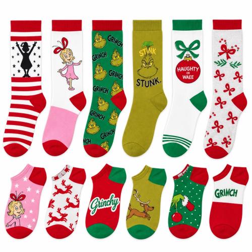 Preview: The GRINCH - DAMEN Adventskalender 12 Paar Socken 35-41 ( 6 Paar Socken & 6 Paar Sneaker ) Style - ROT - VERPACKUNGSSCHADEN