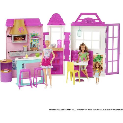 Barbie HGP59 - Cook'n Grill Restaurant Spielset, mit Köchin Puppe, Freundin und kleinem Mädchen