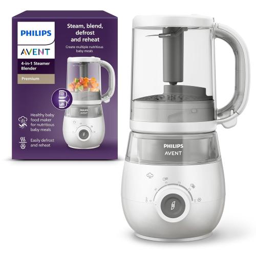 Philips Avent 4-in-1 Dampfgarer mit Mixer Premium, Babynahrungszubereiter, Dampfgaren, Pürieren, Auftauen, Aufwärmen, spülmaschinenfest, Modell SCF883/01