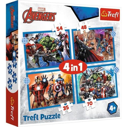 Trefl 34386 -  4in1 Puzzle, Marvel AVENGERS, von 35 bis 70 Teilen, 4 Sets
