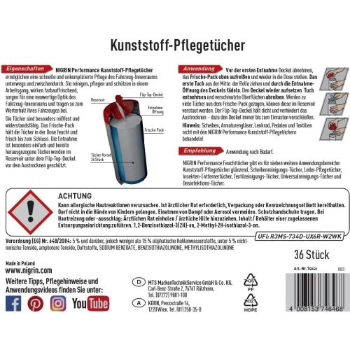NIGRIN Kunststoff-Pflege-Tücher SEIDENMATT Inhalt 36 Stück