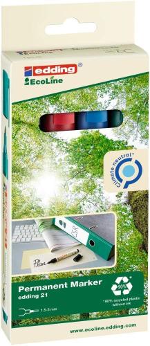 edding 21 Ecoline Permanentmarker Set - bunte Farben - 4 Stifte - Rundspitze 1,5-3mm - schnell trocknend