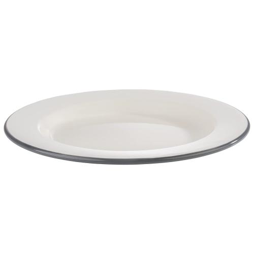 APS Flache Teller 2er Set -EMAILLE- Ø 26 cm, H: 2 cm, emailliertem Stahl, Farbe: cremeweiß mit grauem Rand