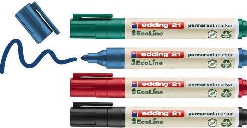 edding 21 Ecoline Permanentmarker Set - bunte Farben - 4 Stifte - Rundspitze 1,5-3mm - schnell trocknend