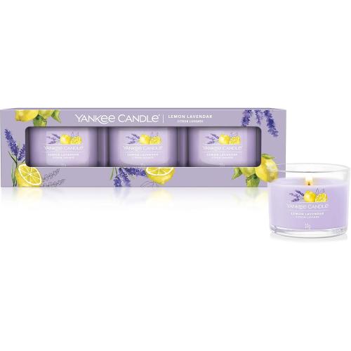 Yankee Candle Duftkerzen Geschenkset | Lemon Lavender Gefüllte Votivkerze | Sojamischung Wachsmischung | 3 Stück