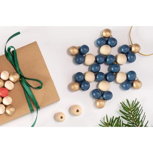 folia 22521 - Holz-Perlen Sterne Set "Classic", Bastelset mit 160 Holzkugeln und einer goldenen Schnur zum Auffädeln, zum Basteln von Sternen und Anhängern