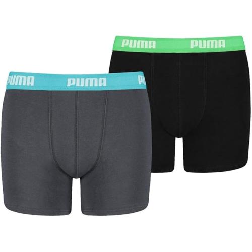 PUMA 2er Pack Kinder Everyday Boxershorts Unterhose Basic, India Ink Schwarz / Turquoise, 134-140