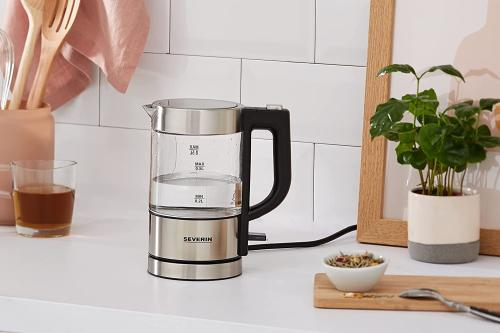 SEVERIN Mini Glas Wasserkocher 0,5L, Edelstahl-gebürstet, max. 1100 W, schwarz, WK 3499 REAL + OTTO