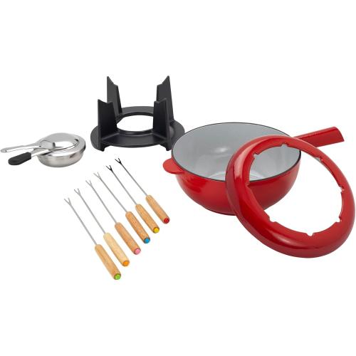 Preview: ZWILLING - Fondue-Set 20 cm, rund, Kirsch-Rot, Gusseisen