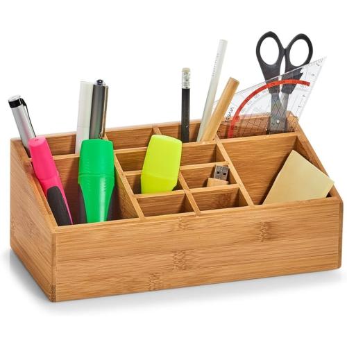 Zeller 25385 Organizer mit 12 Fächern, Bambus, ca. 25,4 x 12 x 10 cm, Schreibtischorganizer, Schminkorganizer