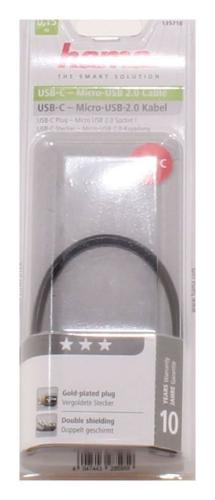 Hama USB-C-Adapterkabel (USB-Type-C-Stecker  Micro-USB-2.0- vergoldet, schwarz  