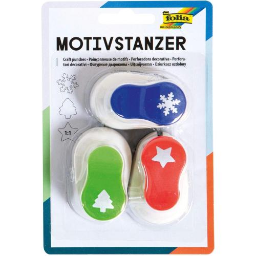 folia 7009 Weihnachts-Motivstanzer Motivlocher, 3er Set Sortiert