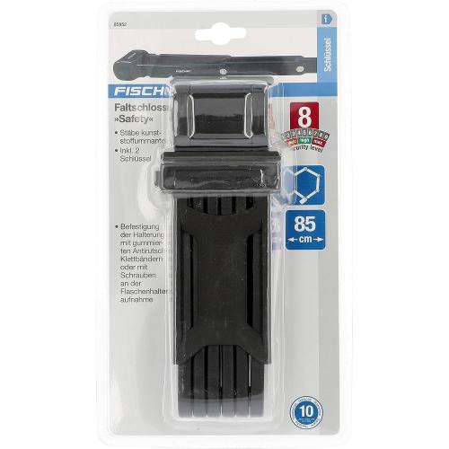FISCHER 85852 Faltschloss inkl Halterung und 2 Sicherheitsschlüssel | schwarz 85 cm