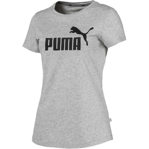 PUMA Damen T-Shirt Essentials Tee – Rundhals-Kragen Logo, Light Gray Heather - M
