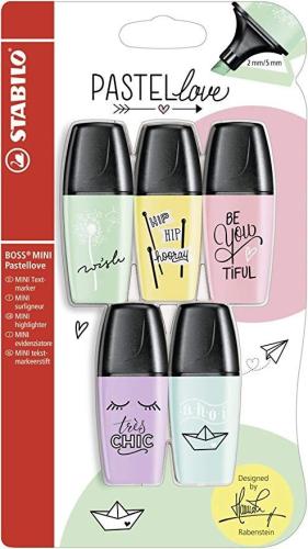 STABILO BOSS MINI Pastellove NEON- 5er Pack Textmarker Textsurfer Bro Stift 