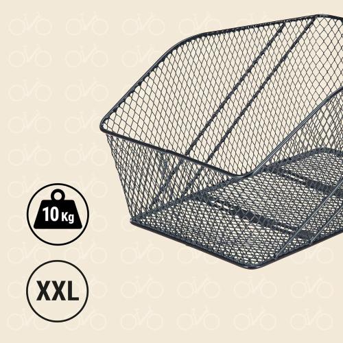 Preview: Prophete 7423 Fahrradkorb XXL, für Gepäckträger, inkl. Befestigungsmaterial, Feste Montage, max. 10 kg Tragkraft, 460 x 295 x 225 mm