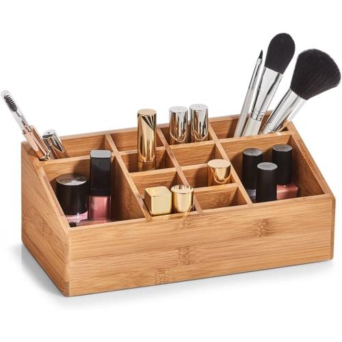 Zeller 25385 Organizer mit 12 Fächern, Bambus, ca. 25,4 x 12 x 10 cm, Schreibtischorganizer, Schminkorganizer