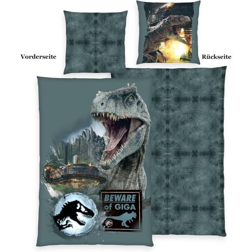 Herding Bettwäsche-Set, Jurassic World - T-REX Beware of GIGA, Kopfkissenbezug ca. 80 x 80 cm, Bettbezug ca. 135 x 200 cm