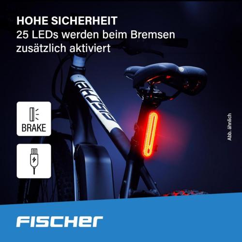 Preview: Fischer Fahrrad Beleuchtungs-Set 80/40/20 Lux, Akku-Leuchtenset Stop, Front- und Rückleuchte, mit Akku und USB-Ladefunktion
