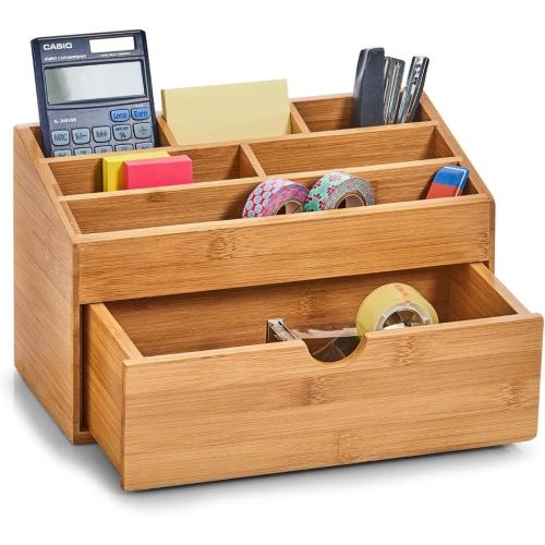 Zeller 25386 Organizer mit Schubfach, Bambus, ca. 25,4 x 12,5 x 15 cm Ordnungsbox für Schminke, Kosmetik oder Schreibtisch Natur