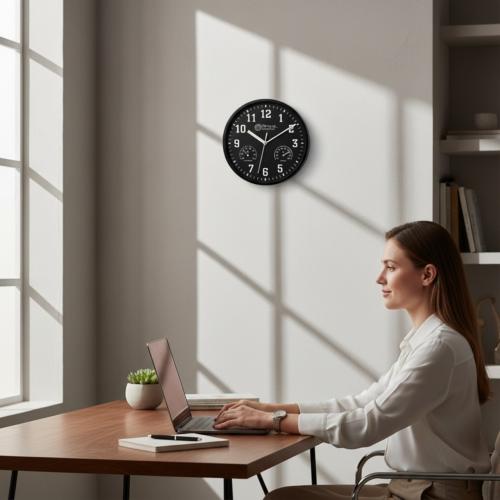 Preview: Miraval WANDUHR (Ø 25 cm) mit Thermometer & Hygrometer - SCHWARZ