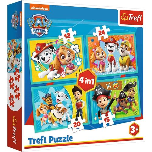 Trefl 34346 -  4 in 1  Puzzle, Das lustige Team von PAW Patrol, von 12 bis 24 Teilen, 4 Sets