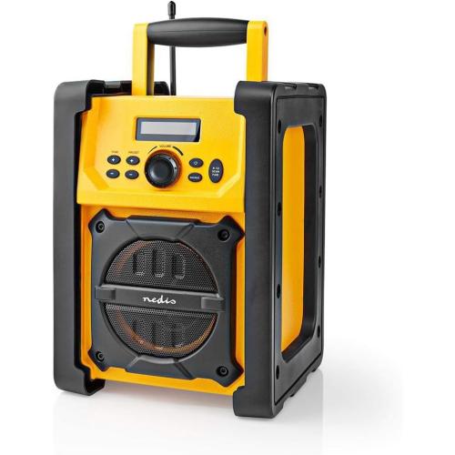 NEDIS FM-Radio | Tisch Ausführumg | FM | Batteriebetrieben/Netzstromversorgung | Digital | 15 W | Monitorgröße: 2.2" | Blau-weiß Monitor | Bluetooth® | IPX5 | Tragegriff | Gelb/Schwarz