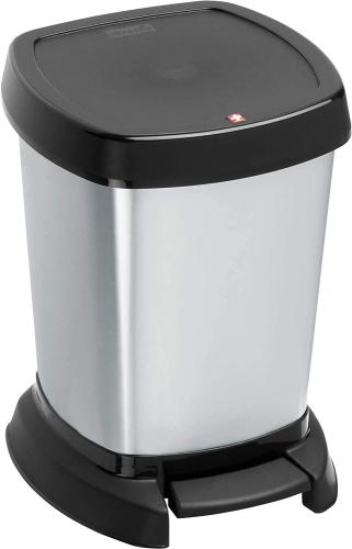Rotho Paso Mülleimer 6l für das Bad mit Deckel, Kunststoff (PP) BPA-frei, silber metallic, 6l (23,4 x 21,9 x 29,2 cm)