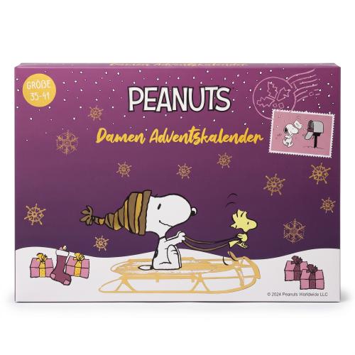 PEANUTS - DAMEN Adventskalender 12 Paar Socken 35-41 ( 6 Paar Socken & 6 Paar Sneaker ) Style - LILA