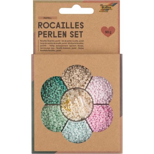 folia 12907 - Rocailles Perlen Set, PASTELL, ideal, um eigenen Schmuck zu gestalten und herzustellen