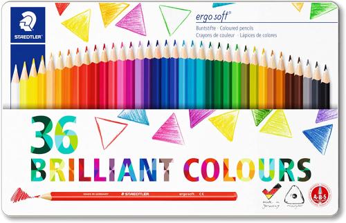 STAEDTLER Buntstifte ergo soft, ergonomische Dreikantform, 36 Buntstifte in brillanten Farben im Metalletui