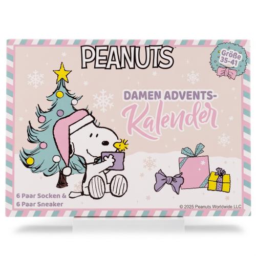 PEANUTS - DAMEN Adventskalender 12 Paar Socken 35-41 ( 6 Paar Socken & 6 Paar Sneaker ) Style - WEISS
